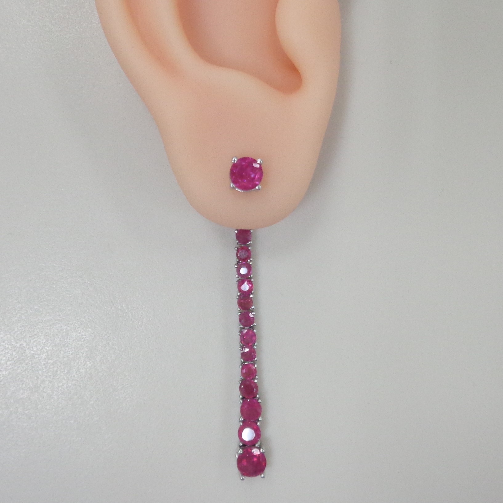 Серебряные серьги-трансформеры с рубинами